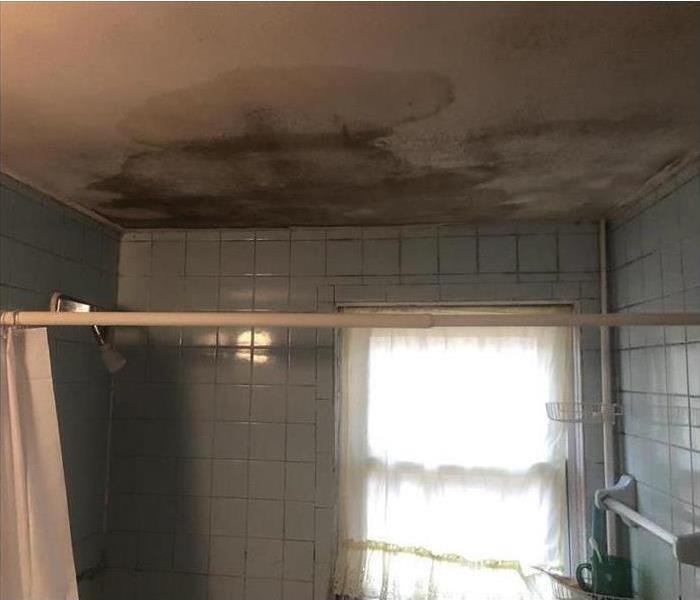 water and mold on ceiling in bathroom