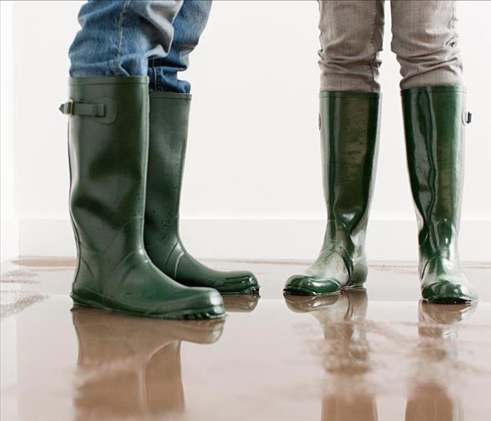 people in rain boots in house.