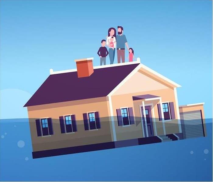 Illustration of a Family on the Roof of a House